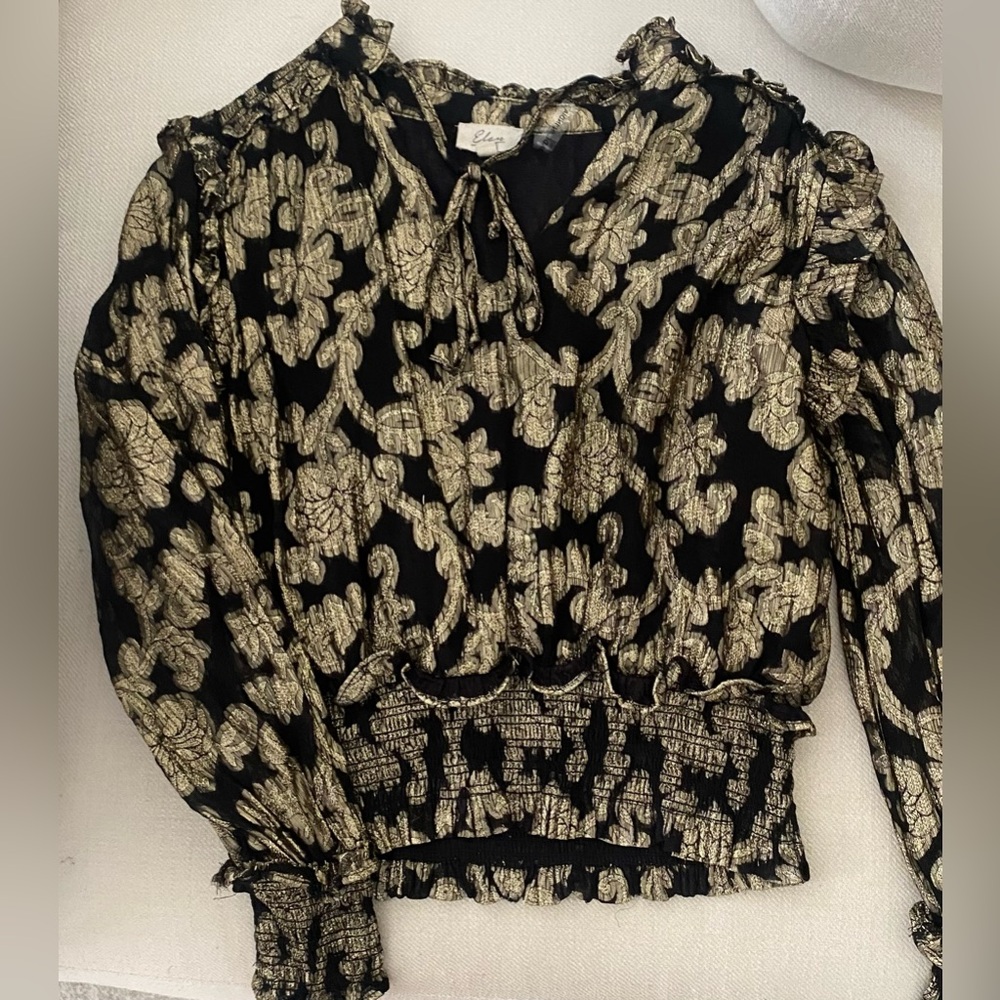 Elan Black and Gold Patterned Blouse